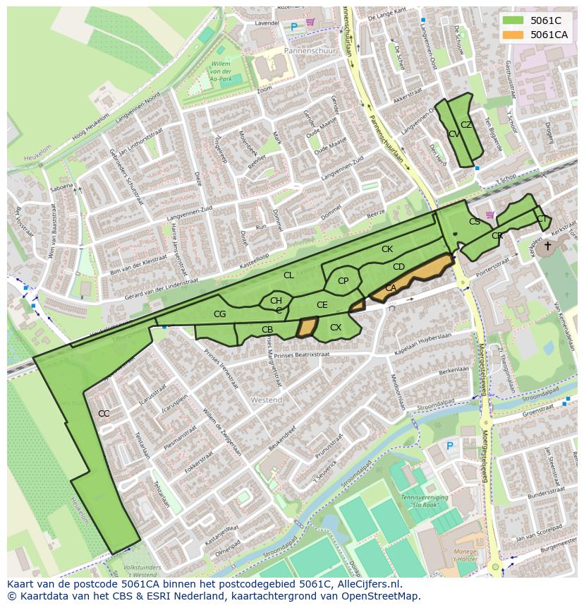 Afbeelding van het postcodegebied 5061 CA op de kaart.
