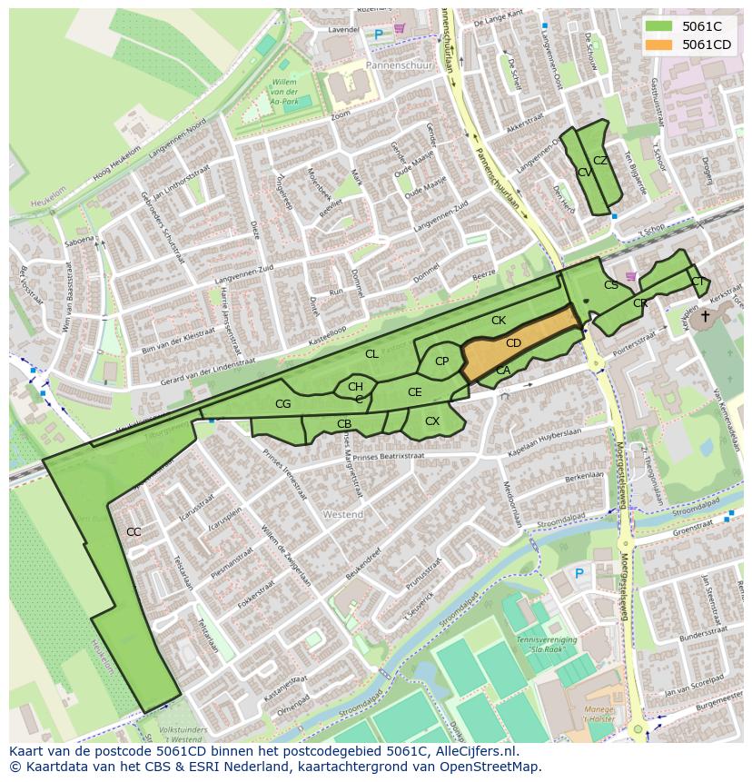 Afbeelding van het postcodegebied 5061 CD op de kaart.
