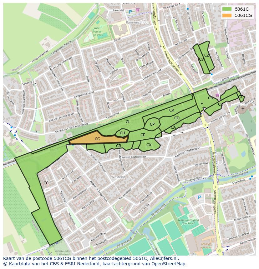 Afbeelding van het postcodegebied 5061 CG op de kaart.