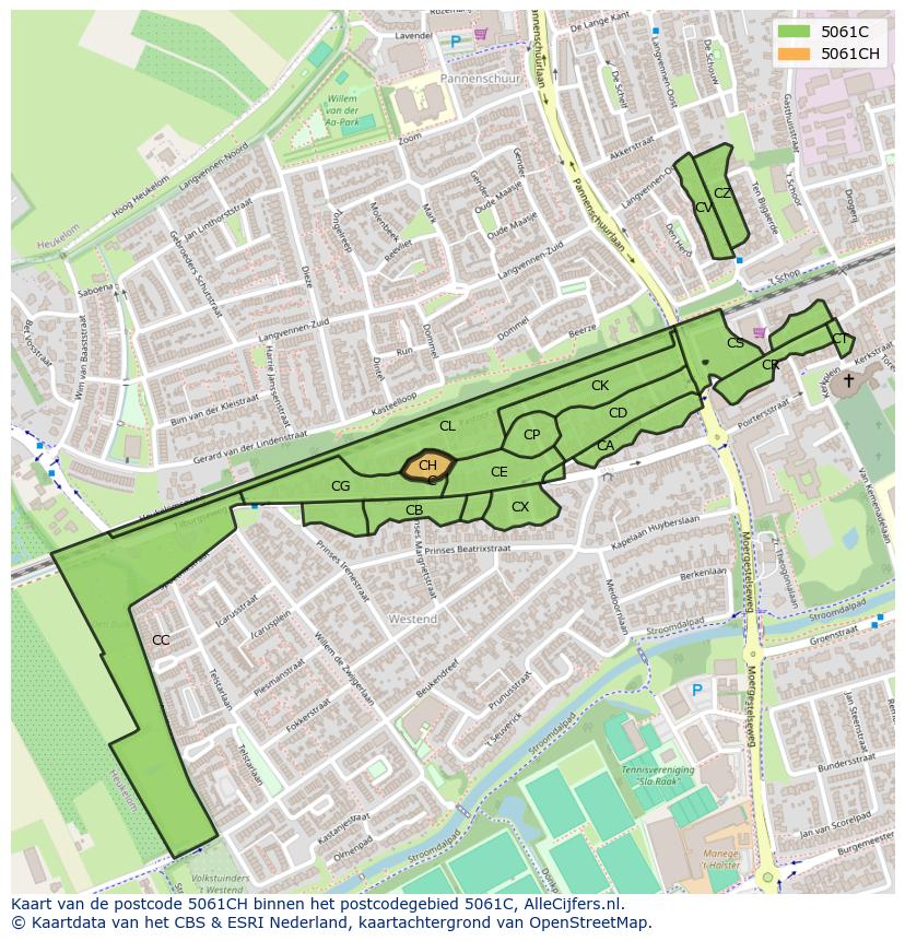 Afbeelding van het postcodegebied 5061 CH op de kaart.