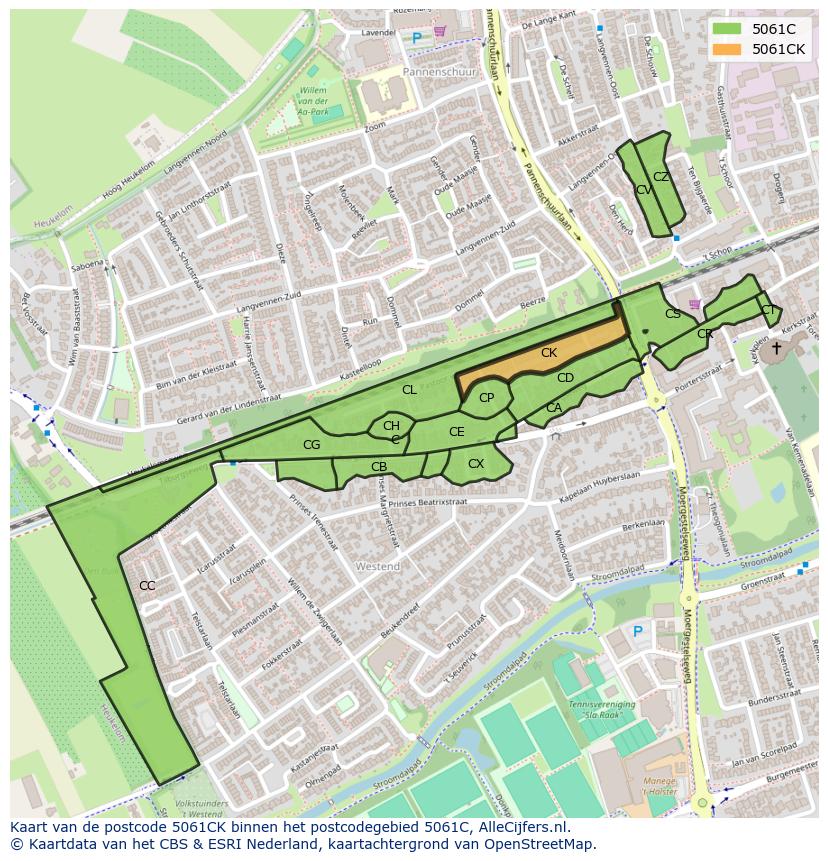 Afbeelding van het postcodegebied 5061 CK op de kaart.