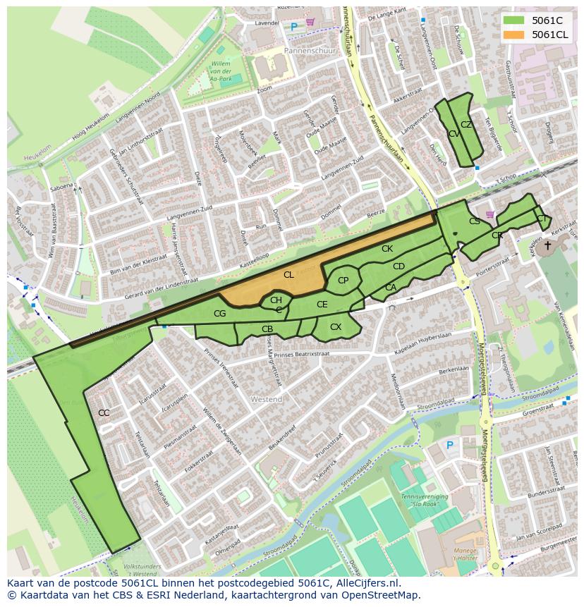 Afbeelding van het postcodegebied 5061 CL op de kaart.