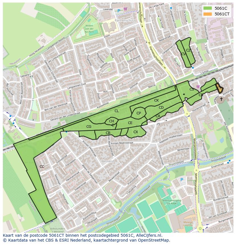 Afbeelding van het postcodegebied 5061 CT op de kaart.