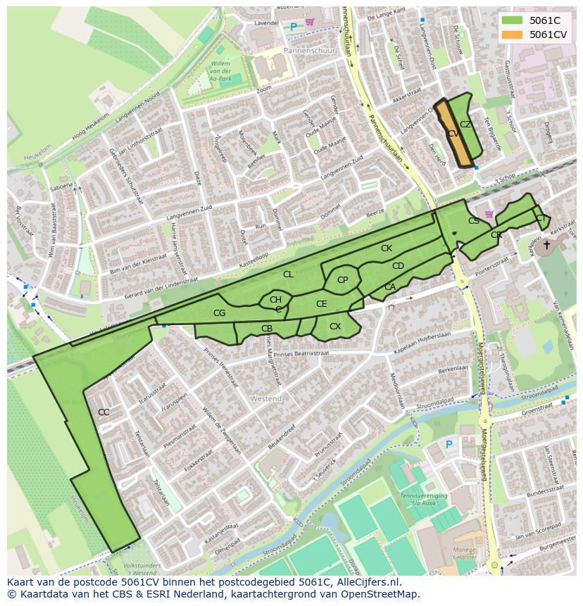 Afbeelding van het postcodegebied 5061 CV op de kaart.