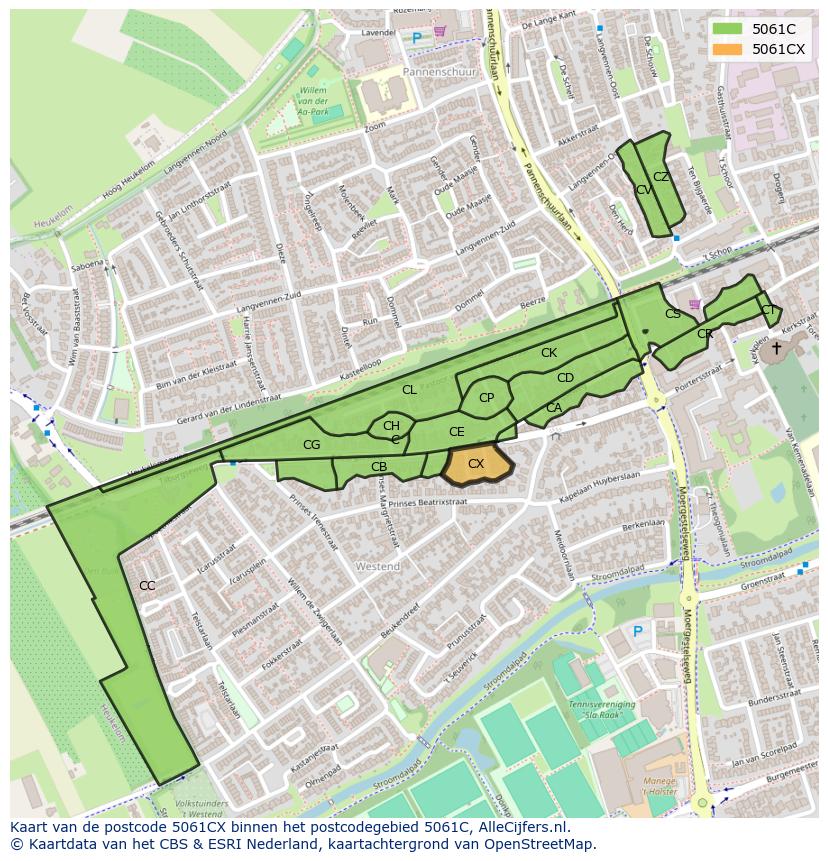 Afbeelding van het postcodegebied 5061 CX op de kaart.