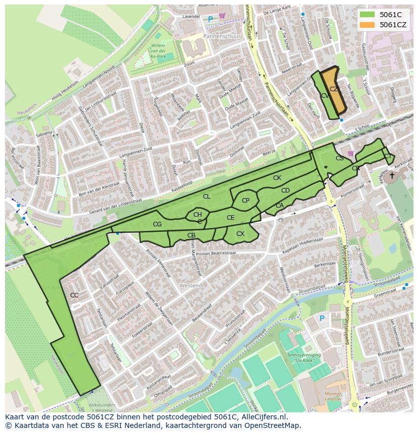 Afbeelding van het postcodegebied 5061 CZ op de kaart.
