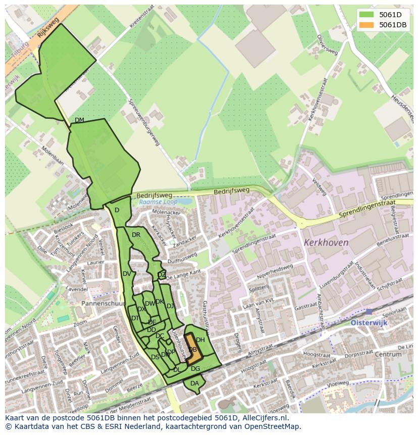 Afbeelding van het postcodegebied 5061 DB op de kaart.