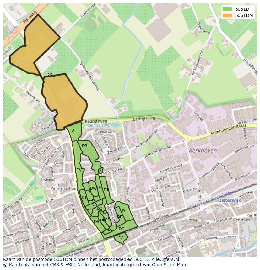 Afbeelding van het postcodegebied 5061 DM op de kaart.