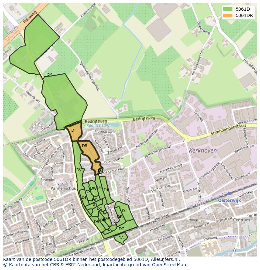 Afbeelding van het postcodegebied 5061 DR op de kaart.