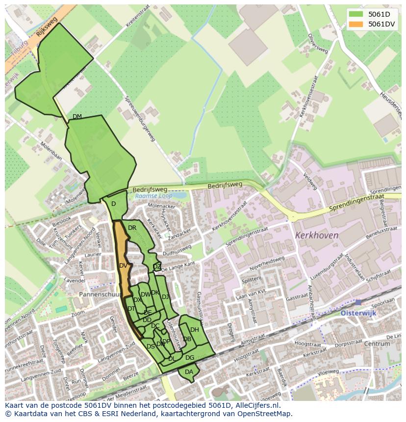 Afbeelding van het postcodegebied 5061 DV op de kaart.