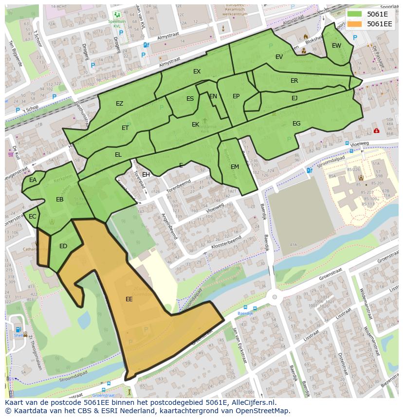 Afbeelding van het postcodegebied 5061 EE op de kaart.