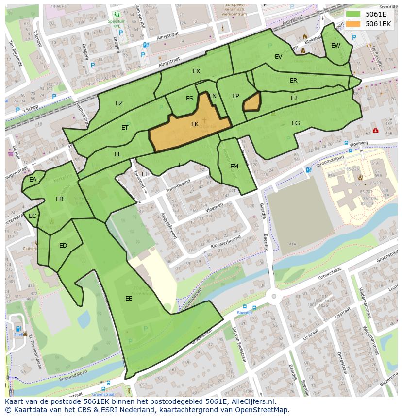 Afbeelding van het postcodegebied 5061 EK op de kaart.
