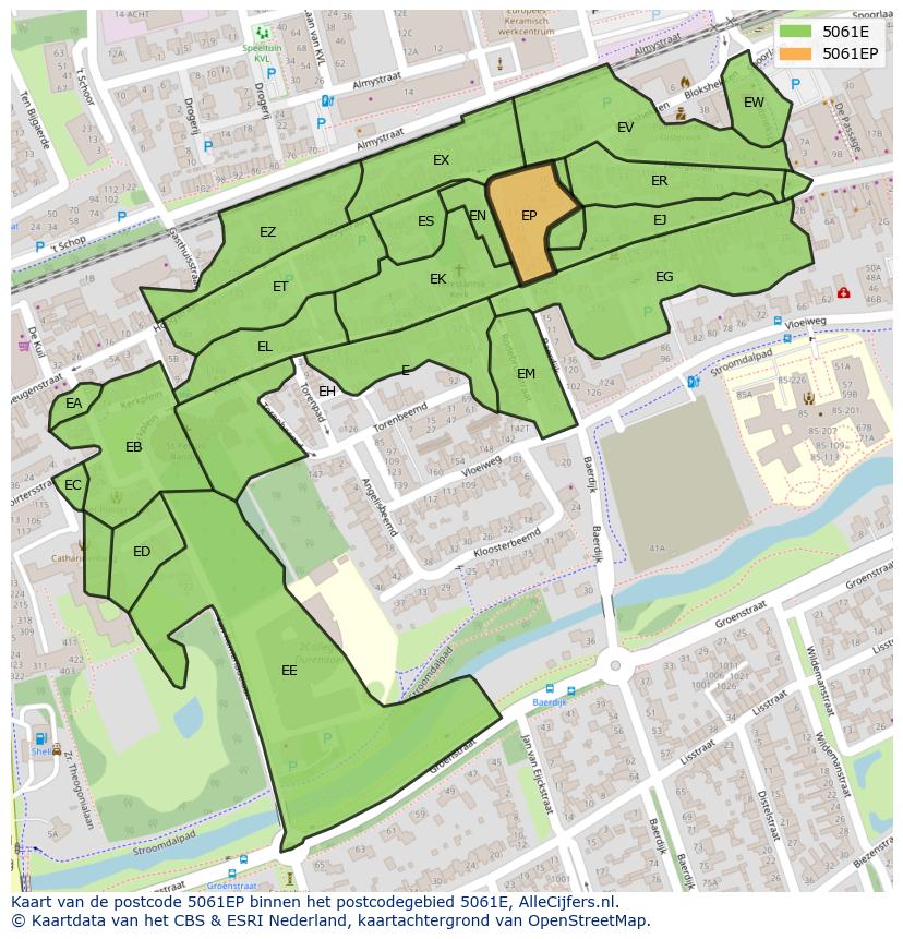 Afbeelding van het postcodegebied 5061 EP op de kaart.