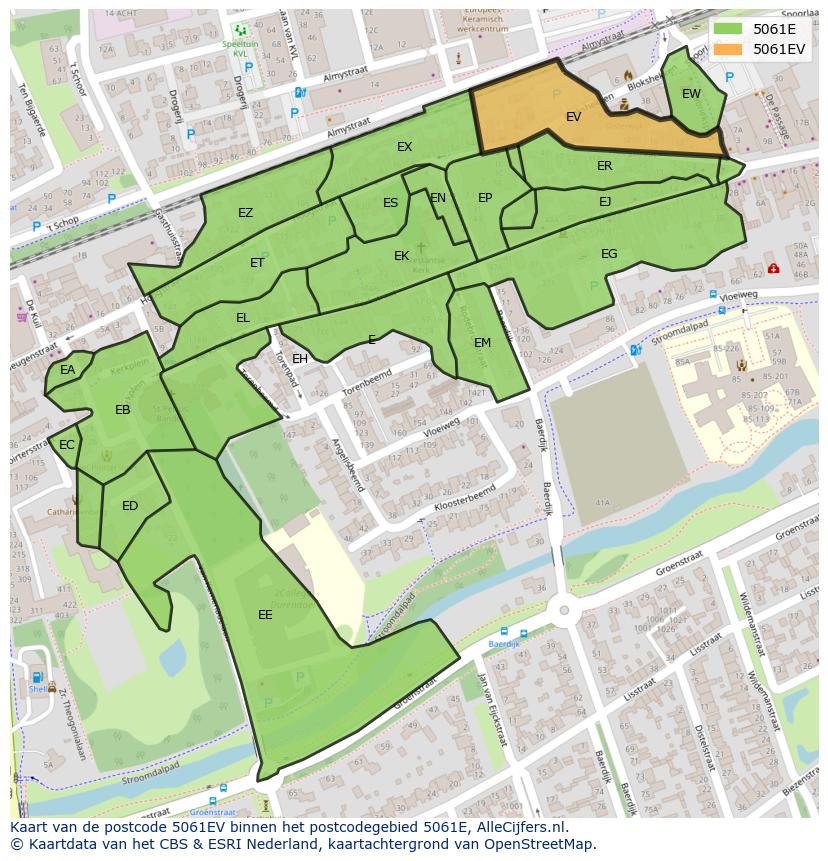 Afbeelding van het postcodegebied 5061 EV op de kaart.