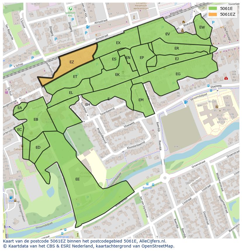 Afbeelding van het postcodegebied 5061 EZ op de kaart.