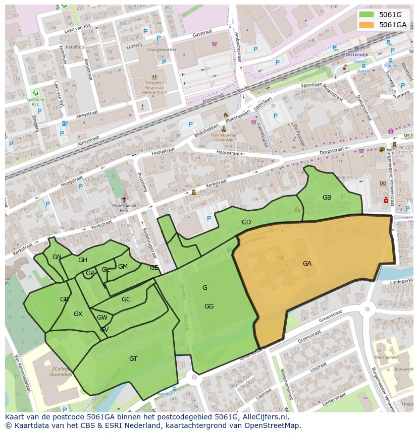 Afbeelding van het postcodegebied 5061 GA op de kaart.