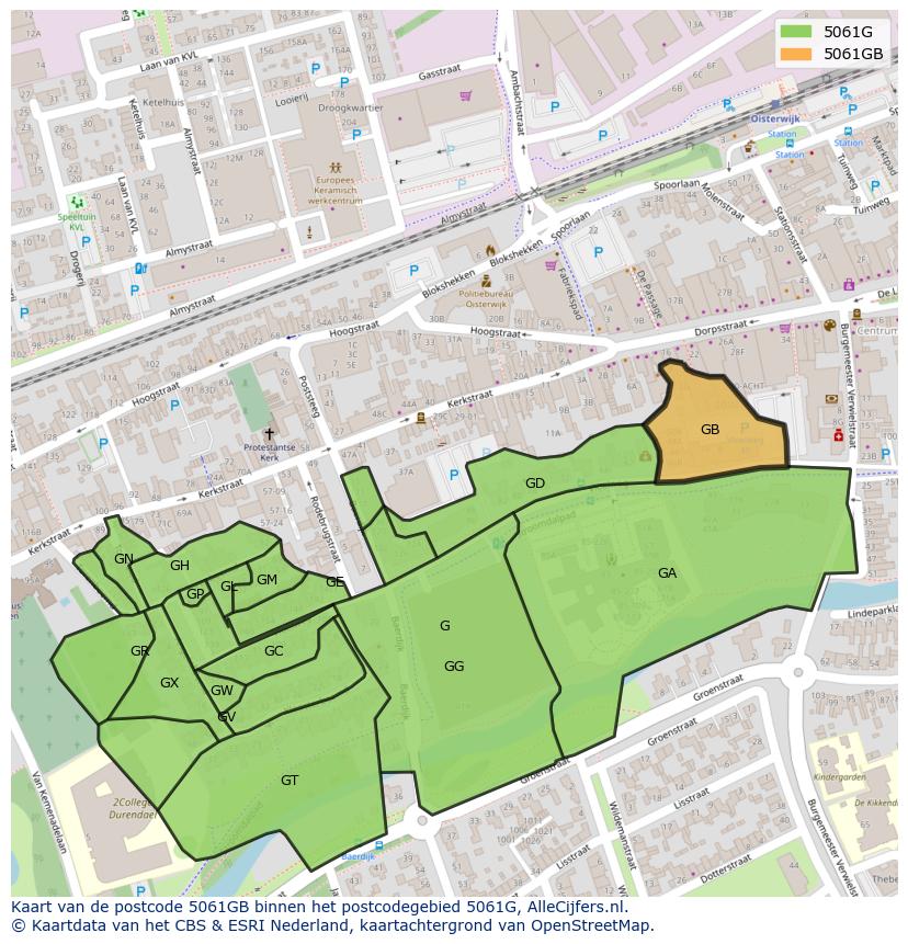 Afbeelding van het postcodegebied 5061 GB op de kaart.