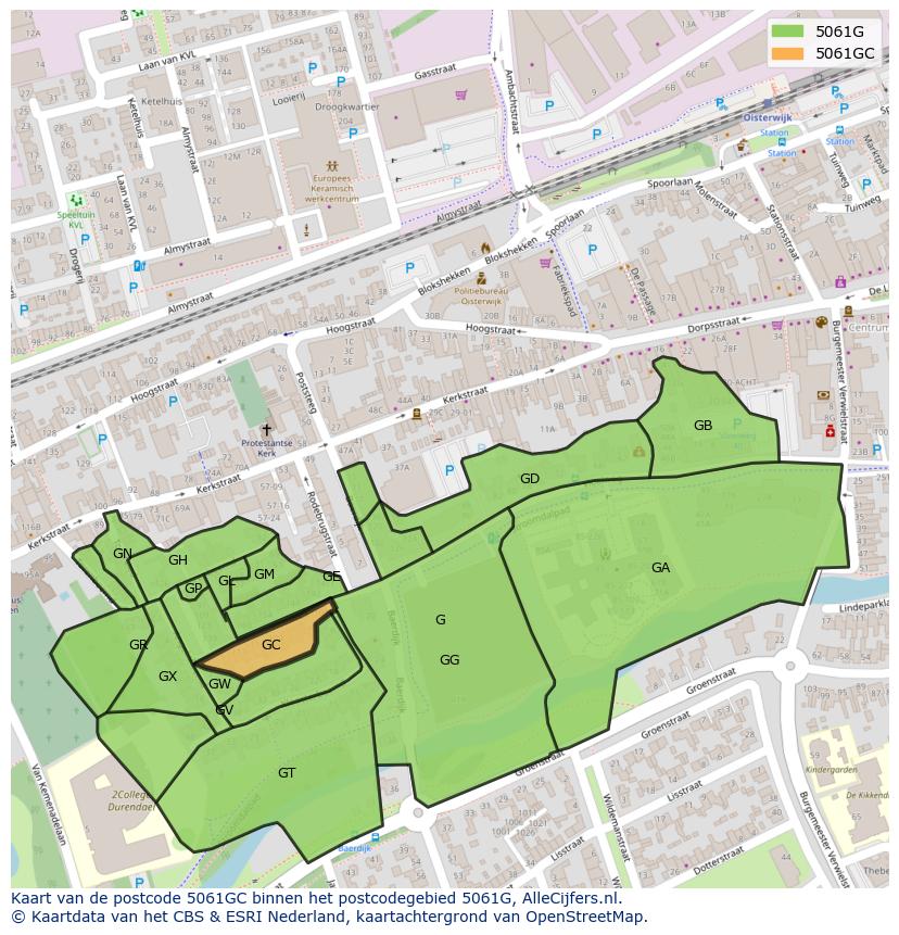 Afbeelding van het postcodegebied 5061 GC op de kaart.