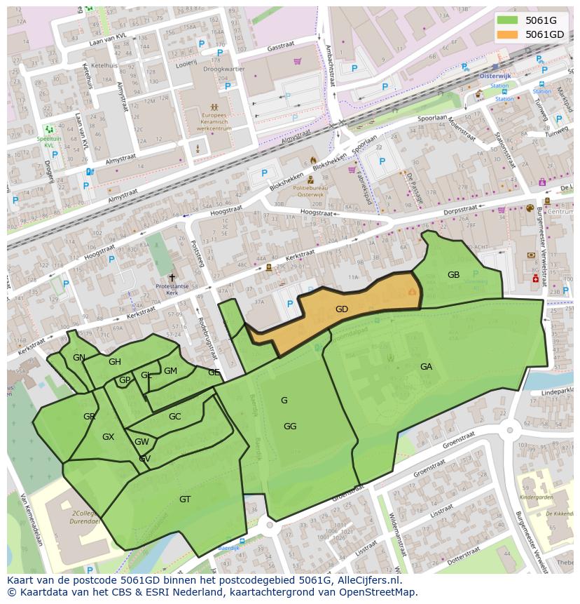 Afbeelding van het postcodegebied 5061 GD op de kaart.