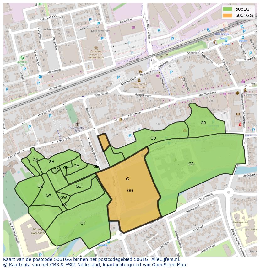 Afbeelding van het postcodegebied 5061 GG op de kaart.