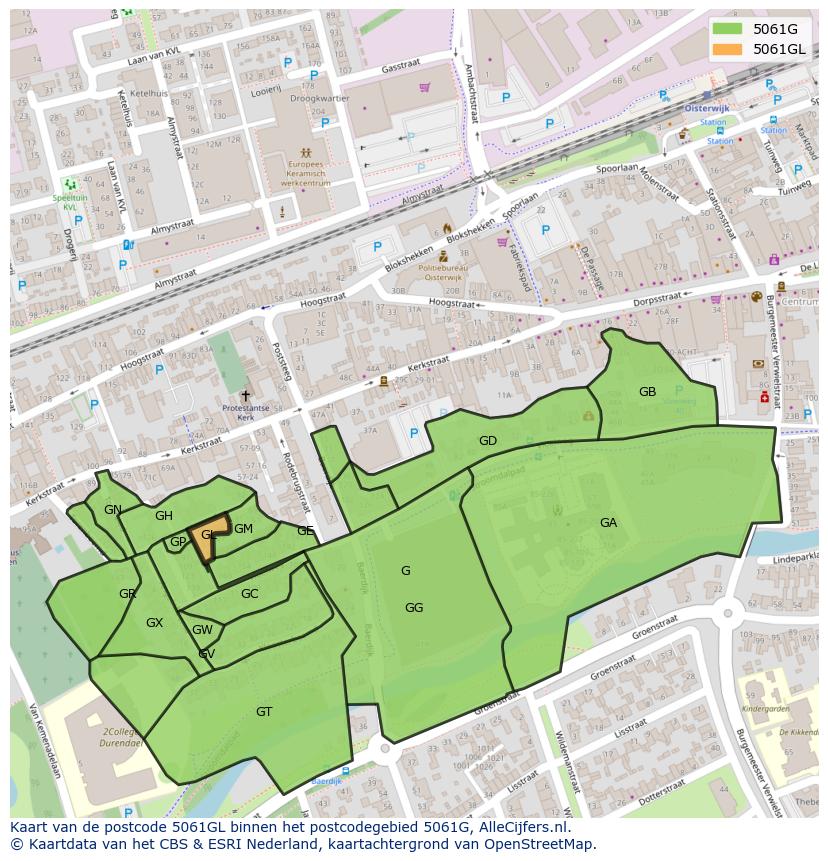Afbeelding van het postcodegebied 5061 GL op de kaart.