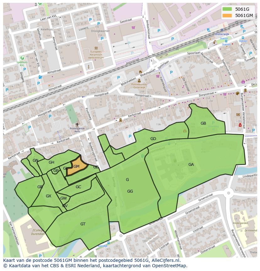 Afbeelding van het postcodegebied 5061 GM op de kaart.