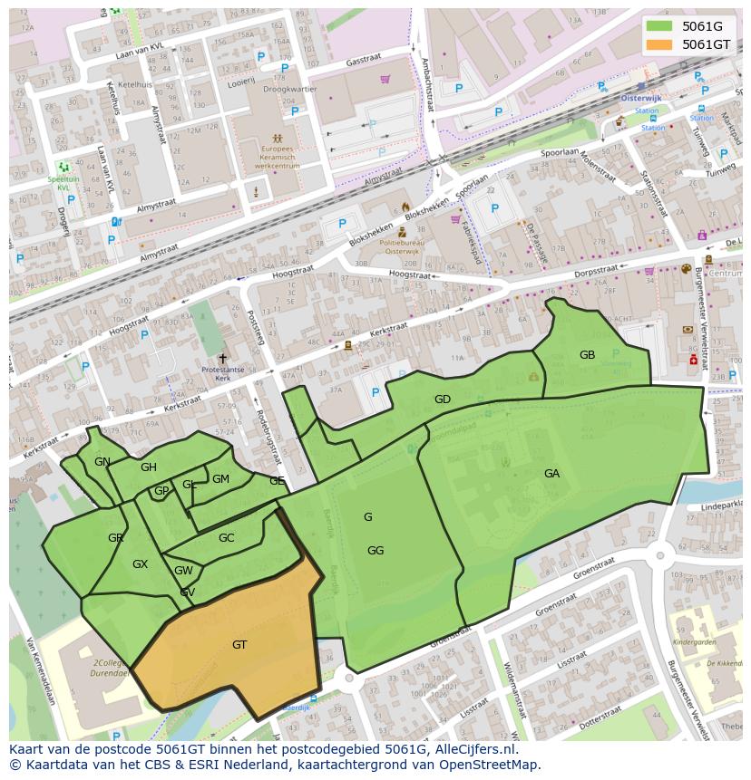Afbeelding van het postcodegebied 5061 GT op de kaart.