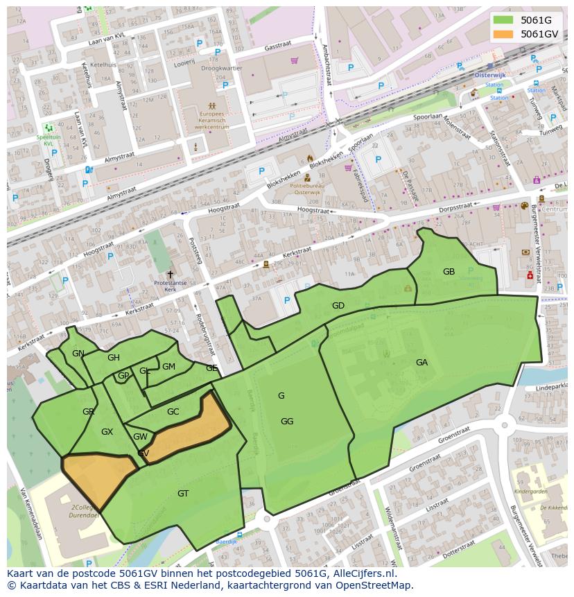 Afbeelding van het postcodegebied 5061 GV op de kaart.