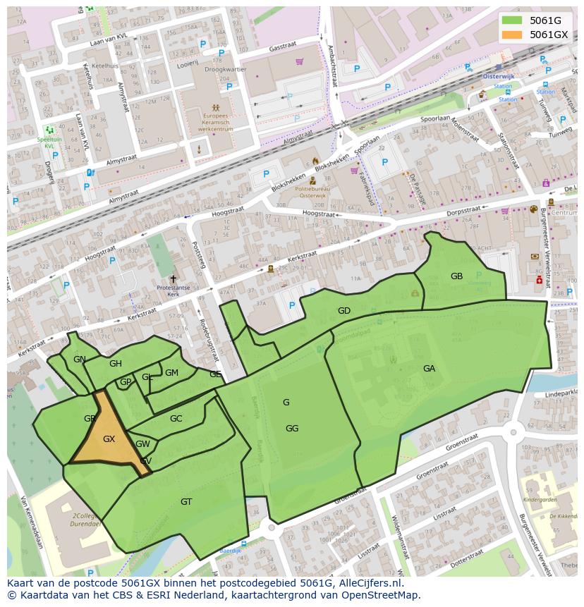 Afbeelding van het postcodegebied 5061 GX op de kaart.
