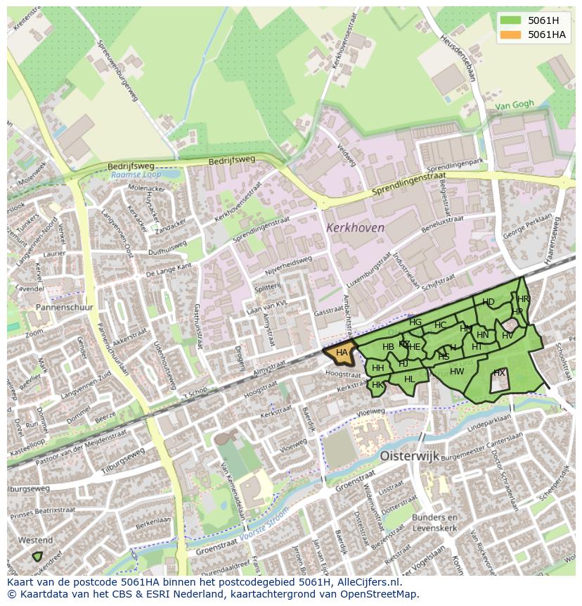 Afbeelding van het postcodegebied 5061 HA op de kaart.