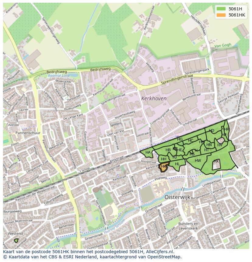 Afbeelding van het postcodegebied 5061 HK op de kaart.