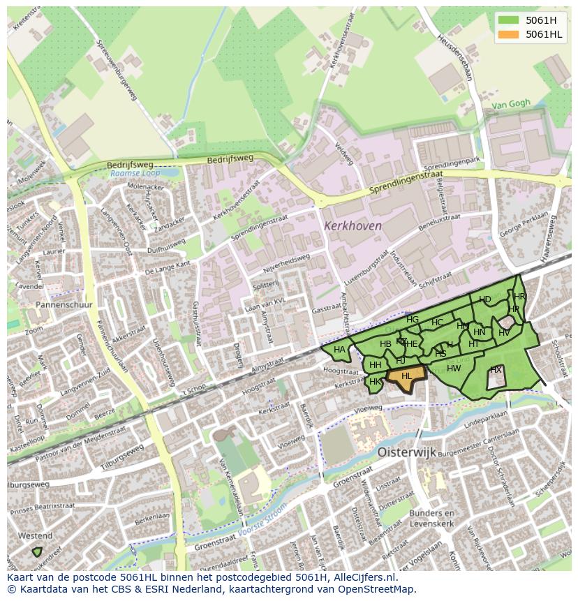 Afbeelding van het postcodegebied 5061 HL op de kaart.