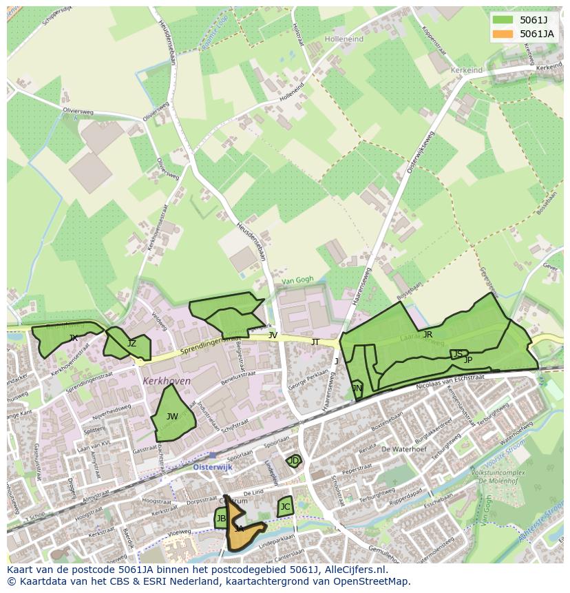 Afbeelding van het postcodegebied 5061 JA op de kaart.