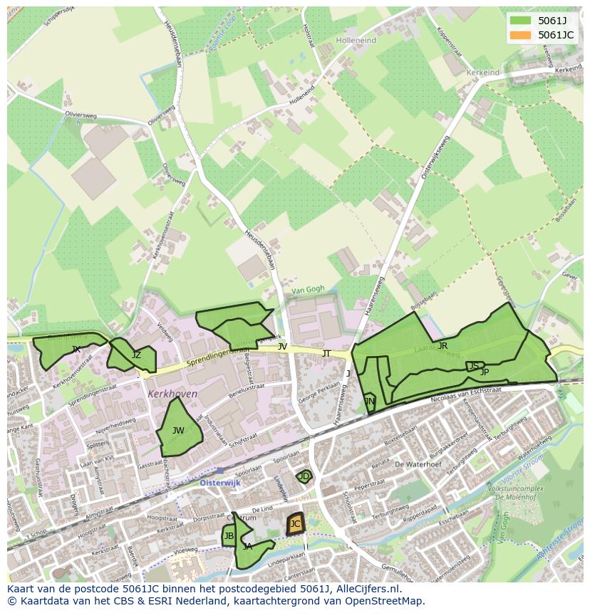 Afbeelding van het postcodegebied 5061 JC op de kaart.