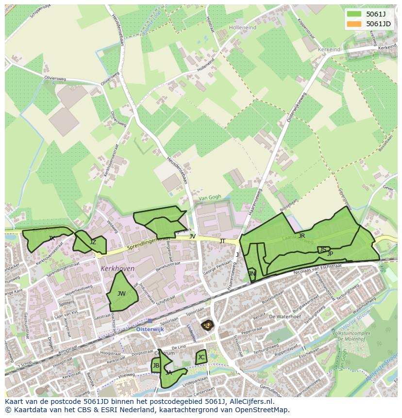 Afbeelding van het postcodegebied 5061 JD op de kaart.