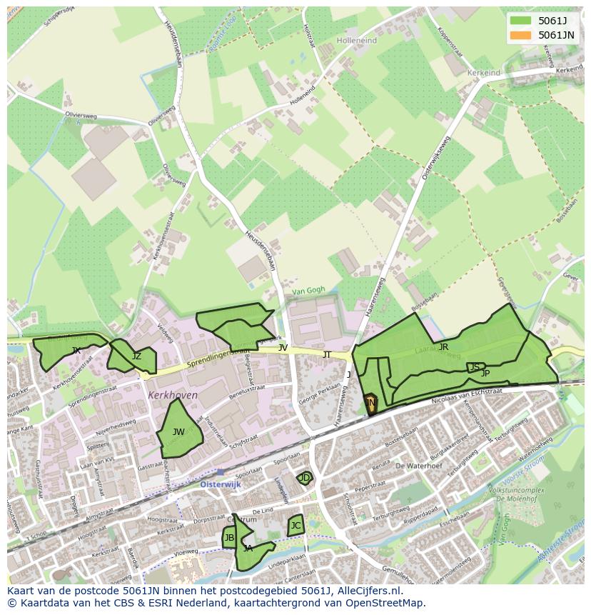 Afbeelding van het postcodegebied 5061 JN op de kaart.