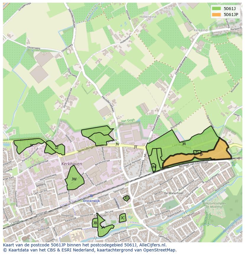 Afbeelding van het postcodegebied 5061 JP op de kaart.