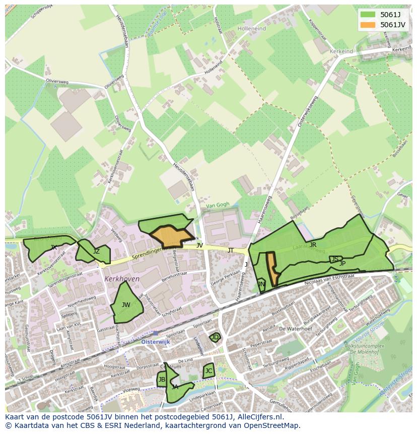 Afbeelding van het postcodegebied 5061 JV op de kaart.