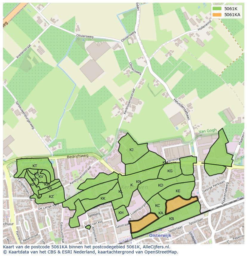 Afbeelding van het postcodegebied 5061 KA op de kaart.