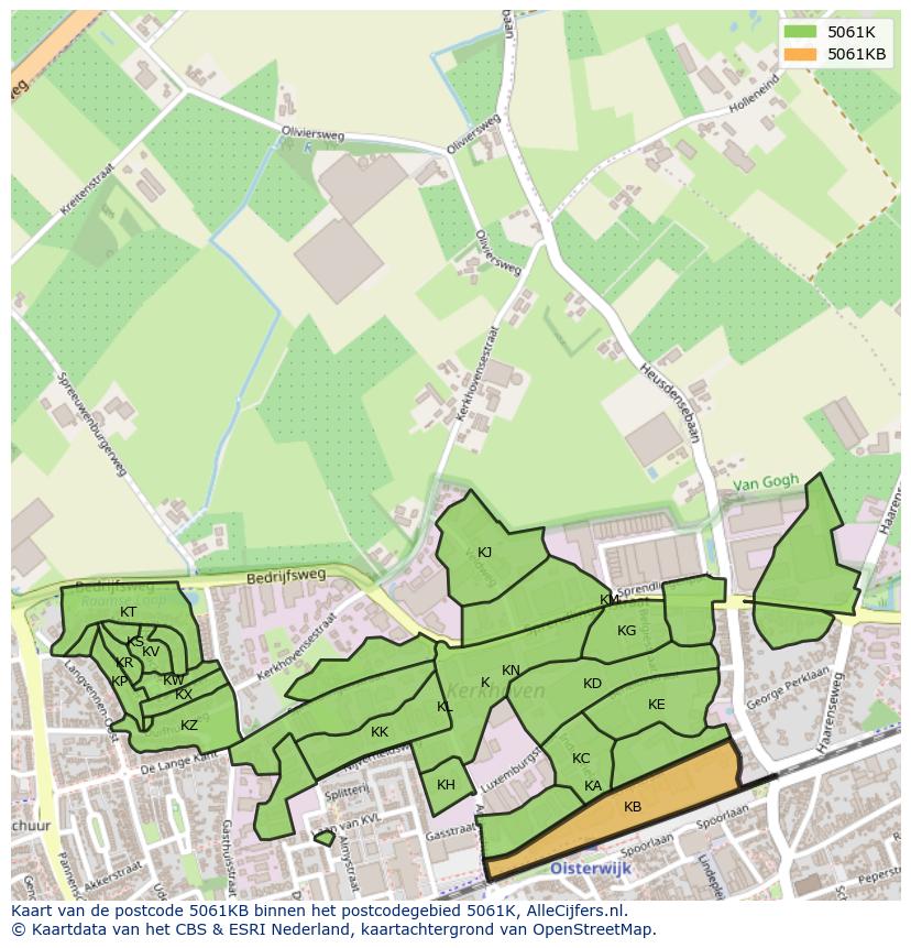 Afbeelding van het postcodegebied 5061 KB op de kaart.