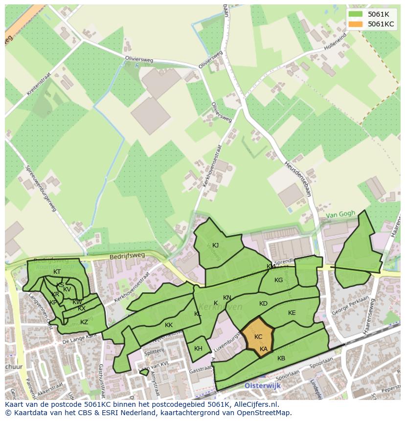 Afbeelding van het postcodegebied 5061 KC op de kaart.