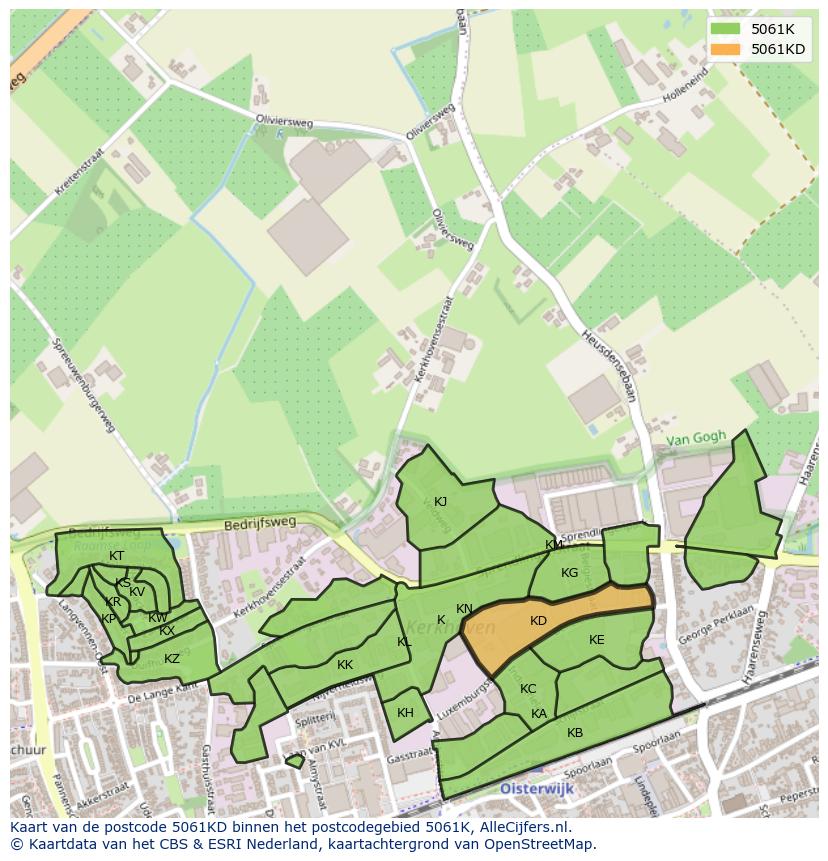 Afbeelding van het postcodegebied 5061 KD op de kaart.