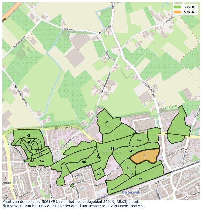 Afbeelding van het postcodegebied 5061 KE op de kaart.