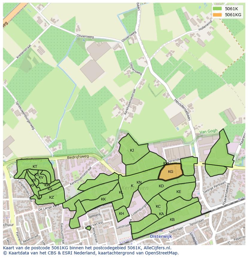 Afbeelding van het postcodegebied 5061 KG op de kaart.