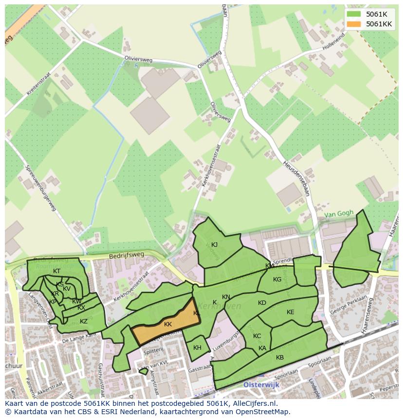 Afbeelding van het postcodegebied 5061 KK op de kaart.