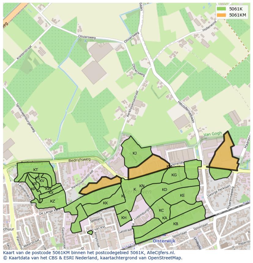 Afbeelding van het postcodegebied 5061 KM op de kaart.