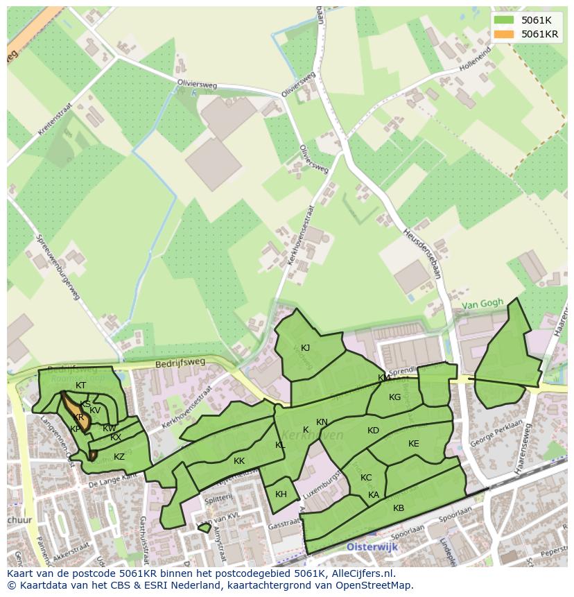 Afbeelding van het postcodegebied 5061 KR op de kaart.