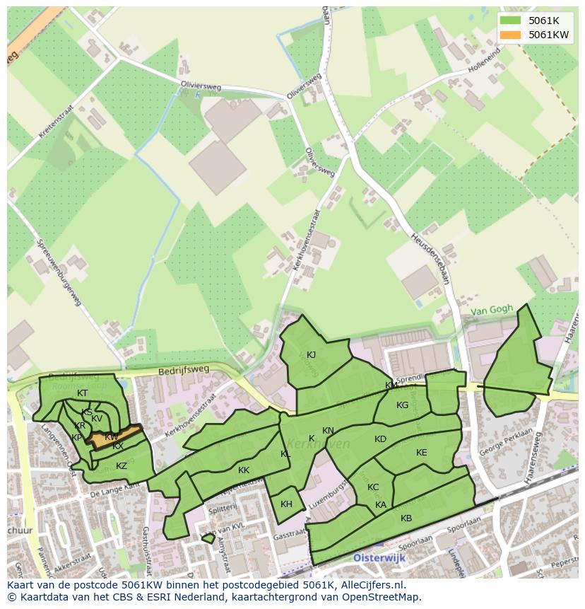 Afbeelding van het postcodegebied 5061 KW op de kaart.