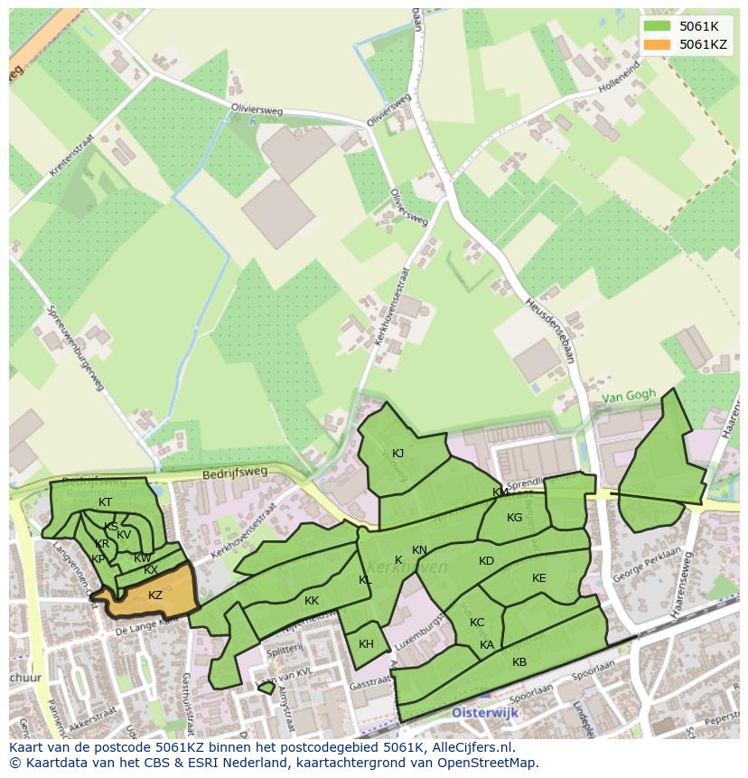 Afbeelding van het postcodegebied 5061 KZ op de kaart.