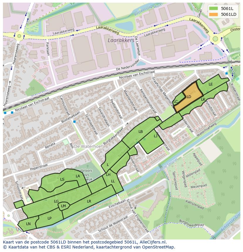 Afbeelding van het postcodegebied 5061 LD op de kaart.